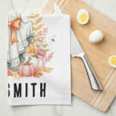 可愛いフローラレース幽霊|不気味甘い秋ハロウィーン キッチンタオル (四つ折り)