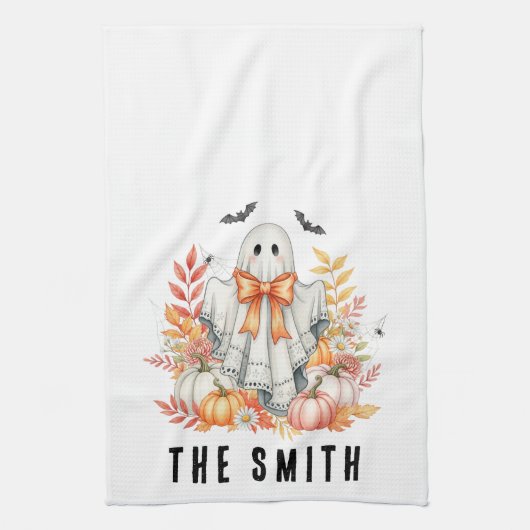 可愛いフローラレース幽霊|不気味甘い秋ハロウィーン キッチンタオル (縦)