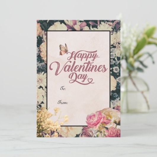 可愛いフローラヴィンテージバレンタインデイカード シーズンカード (スタンド正面)