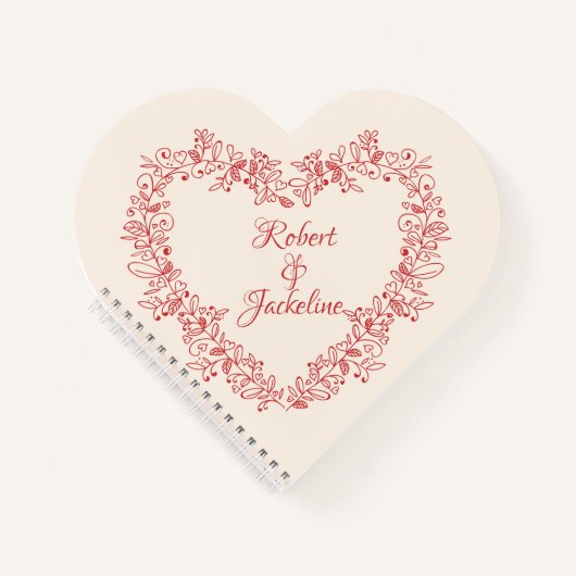 可愛いフローラヴィンテージ赤いハートネームバレンタインデー ノートブック (正面)