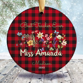 可愛いフローラ先生クリスマスレッドのバッパロのプレイド セラミックオーナメント