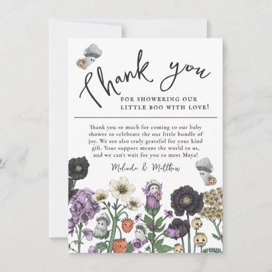 可愛いフローラ幽霊ハロウィーン赤ちゃんシャワー サンキューカード (正面)