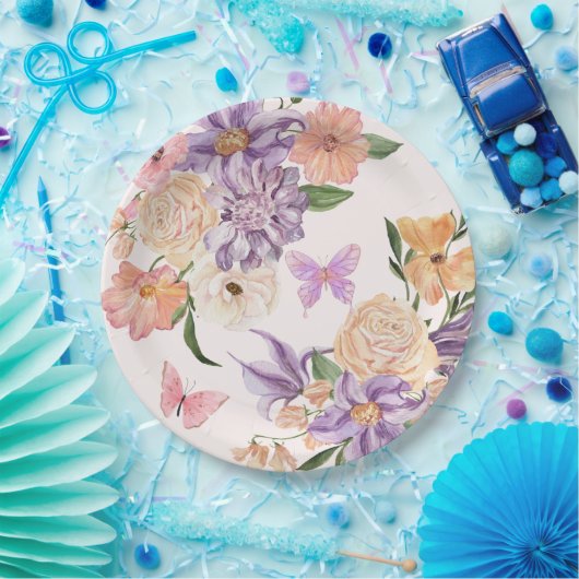 可愛いフローラ彼与え私蝶ブライダルシャワー ペーパープレート (パーティー)