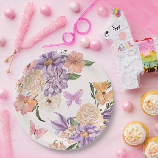 可愛いフローラ彼与え私蝶ブライダルシャワー ペーパープレート (パーティー)