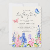 可愛いフローラ彼与え私蝶ブライダルシャワー 招待状 (正面)