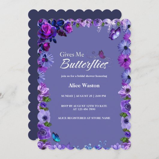 可愛いフローラ彼与え私蝶ブライダルシャワー 招待状 (正面/裏面)