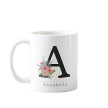 可愛いフローラ水彩ボホピンクローズモノグラム