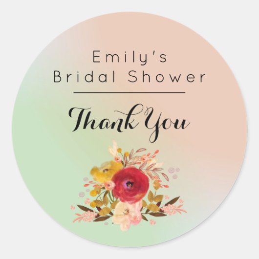 可愛いフローラ水彩花束ありがとう ラウンドシール (正面)