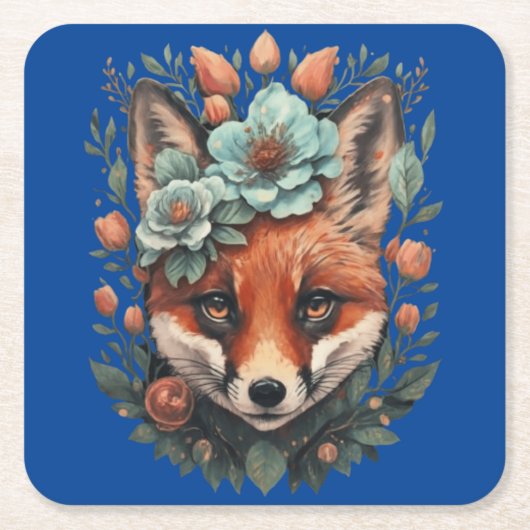 可愛いフローラ狐 スクエアペーパーコースター (正面)