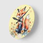 可愛いフローラ狐 ラウンド壁時計 (傾斜)