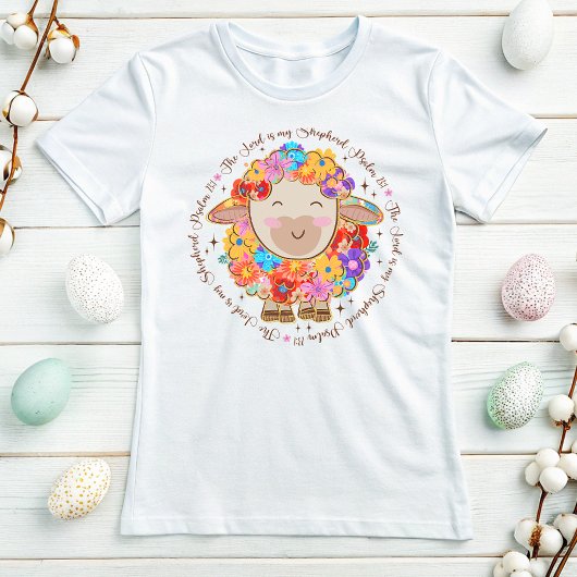 可愛いフローラ羊；主は私の羊飼いの復活祭 Tシャツ
