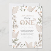 可愛いフローラ蝶が1歳の誕生日を迎える 招待状 (正面)