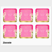 可愛いフローラ製品包装ラベルピンクと金ゴールド スクエアシール (シート)