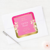 可愛いフローラ製品包装ラベルピンクと金ゴールド スクエアシール (封筒)