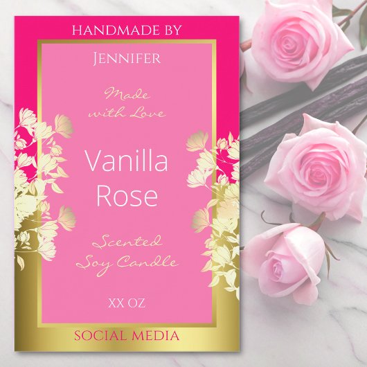 可愛いフローラ製品包装ラベルピンクと金ゴールド フードラベル