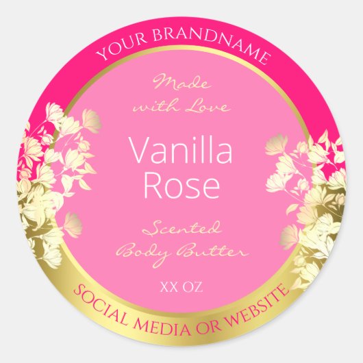 可愛いフローラ製品包装ラベルピンクと金ゴールド ラウンドシール (正面)