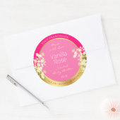 可愛いフローラ製品包装ラベルピンクと金ゴールド ラウンドシール (封筒)