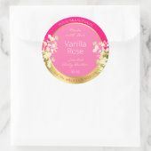 可愛いフローラ製品包装ラベルピンクと金ゴールド ラウンドシール (バッグ)