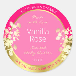 可愛いフローラ製品包装ラベルピンクと金ゴールド ラウンドシール