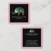 可愛いフローラ象オンブラックピンク縁ど スクエア名刺 (正面/裏面)