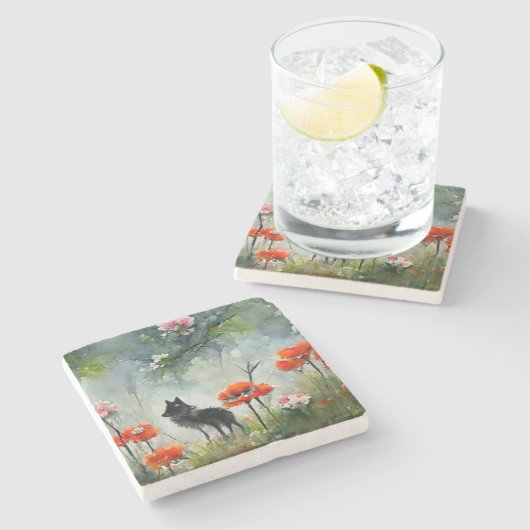 可愛いフローラ野獣のスクエアコースター ストーンコースター (横)