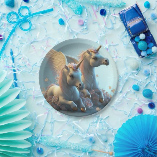 可愛いフローラ飛んでいるユニコーン小さなポニー紙プラ ペーパープレート (パーティー)