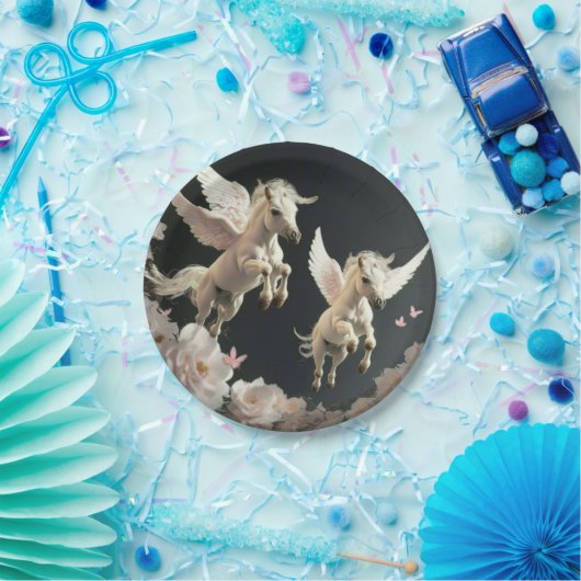 可愛いフローラ飛んでいるユニコーン小さなポニー ペーパープレート (パーティー)