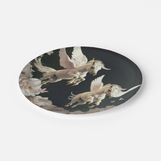 可愛いフローラ飛んでいるユニコーン小さなポニー ペーパープレート (アングル)