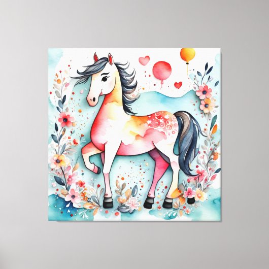 可愛いフローラ馬 キャンバスプリント (正面)