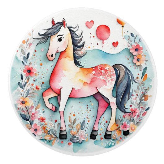 可愛いフローラ馬 セラミックノブ (正面)