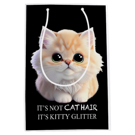 可愛いフワフワのオレンジと白い子猫 ミディアムペーパーバッグ (正面)