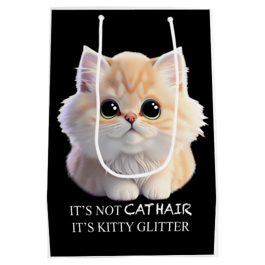 可愛いフワフワのオレンジと白い子猫 ミディアムペーパーバッグ (裏面)