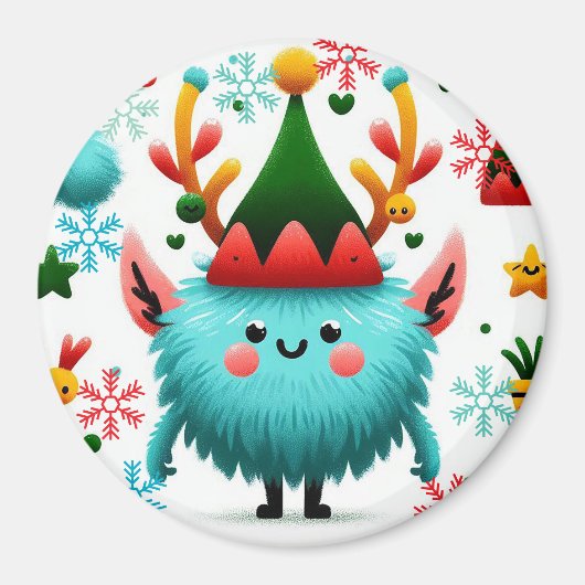 可愛いフワフワのクリスマスモンスターマグネット マグネット (正面)