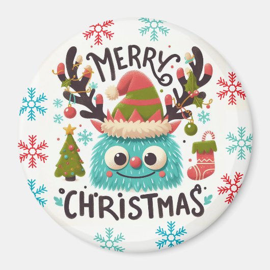 可愛いフワフワのクリスマスモンスターマグネット マグネット (正面)