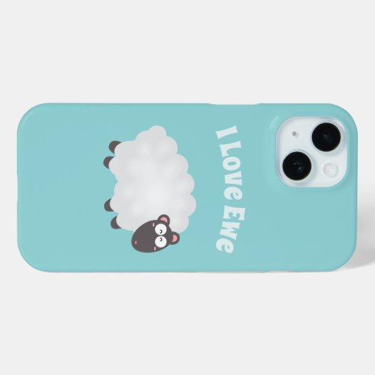 可愛いフワフワのラムおもしろいマンガ私はあなたを愛する青 Case-Mate iPhoneケース (裏面 (横))