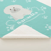 可愛いフワフワ白ポードルパピードッグラバーモノグラム シェルパブランケット (3/4)