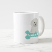 可愛いフワフワ白ポードルパピードッグラバーモノグラム ジャンボコーヒーマグカップ (正面右)