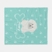 可愛いフワフワ白ポードルパピードッグラバーモノグラム フリースブランケット (正面(横))