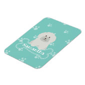 可愛いフワフワ白ポードルパピードッグラバーモノグラム マグネット (左側)