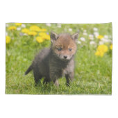 可愛いフワフワ赤キツネかわいい赤ちゃんアニマル写真 –  枕カバー (裏面)