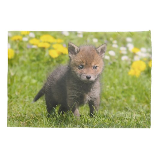 可愛いフワフワ赤キツネかわいい赤ちゃんアニマル写真 –  枕カバー (裏面)