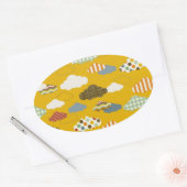 可愛いフワフワ雲パターン水玉模様ストライプ 楕円形シール (封筒)