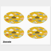 可愛いフワフワ雲パターン水玉模様ストライプ 楕円形シール (シート)