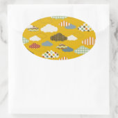 可愛いフワフワ雲パターン水玉模様ストライプ 楕円形シール (バッグ)