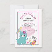 可愛いフワフワLlama幼い子供の誕生日パーティーピンク 招待状 (正面)