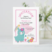 可愛いフワフワLlama幼い子供の誕生日パーティーピンク 招待状 (スタンド正面)