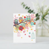 可愛いフールとカラフルフローラ画像の背景 ポストカード (スタンド正面)