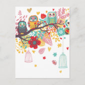 可愛いフールとカラフルフローラ画像の背景 ポストカード (正面)