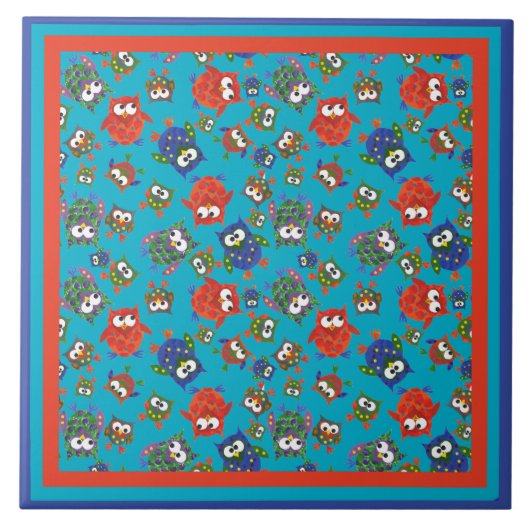 可愛いフール大きなセラミックタイル、ターコイズブルー タイル (正面)