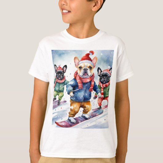 可愛いブおもしろいルフランスのドッグクリスマス Tシャツ (正面)